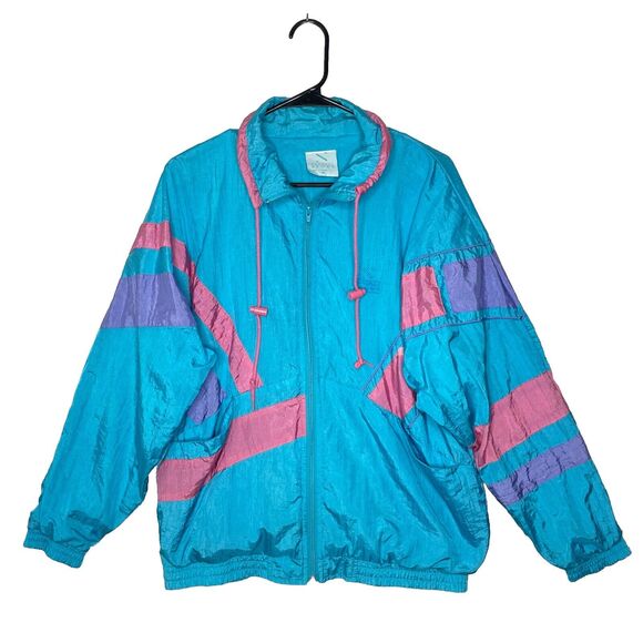 Natural Sport Jackets & Blazers - Vintage 80s Windbreaker Jacket Women M Retro Colorblock Blue Pink Y2K Streetwear